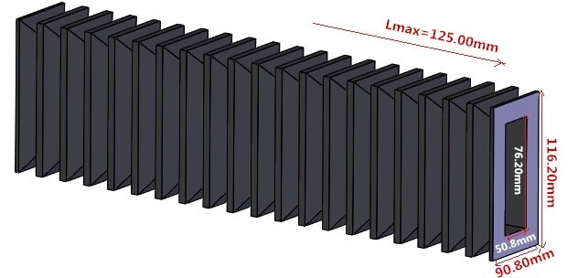 기계 부품 용 직사각형 폐쇄 형 벨로우즈 2 인치 (50.8mm) x 3 인치 (76.2mm), 연장 길이 125mm,